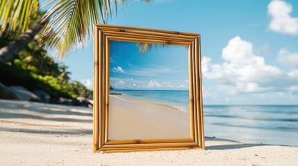A natural bamboo frame with a light, airy feel, perfect for tropical or beach-themed photos.
