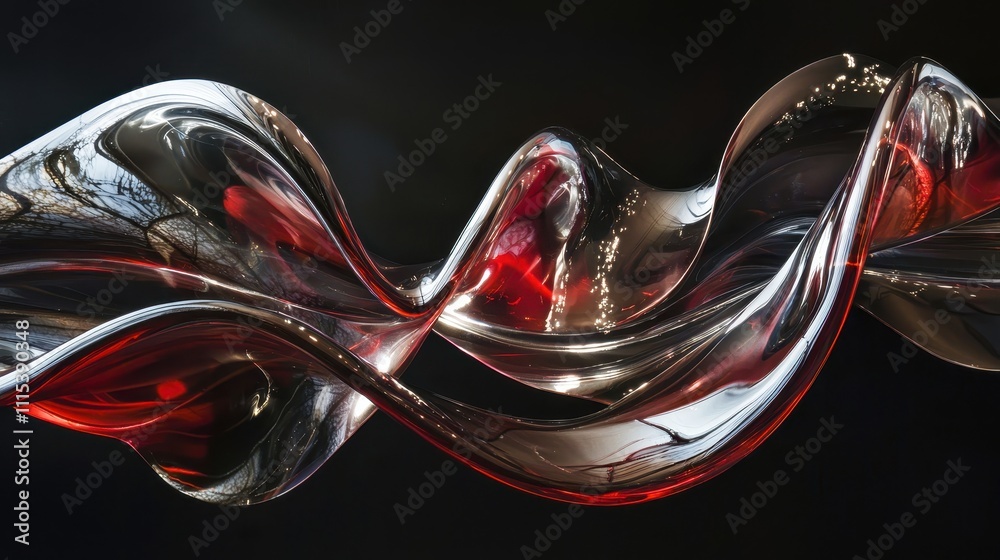 Poster dynamic transparent glossy material with waves and curves in a modern artistic representation