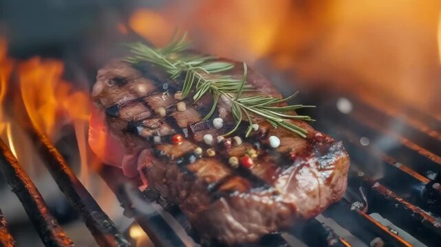 video of grilled meat is cooking meat over aon hot surface, imparting a smoky flavor and distinctive char marks. Concept of with outdoor cooking, barbecues.
