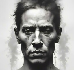 Fototapeta premium Illustration of human face in dramatic smoke.