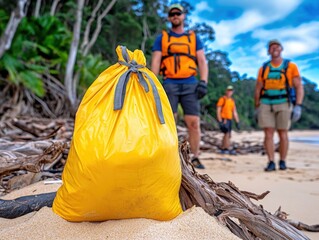 Ocean Conservation Efforts on Beach Clean-Up Coastal Area Environmental Action Teamwork in Nature