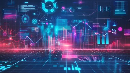 Naklejka premium A futuristic digital interface showcasing data visualization and analytics.