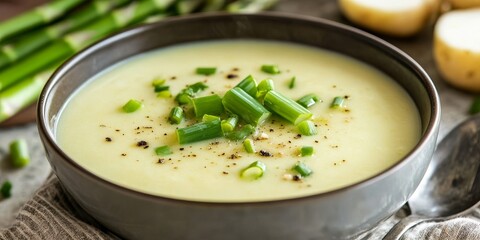 Creamy asparagus cheese soup featuring tender potatoes and leeks, perfect for a comforting meal. This delicious asparagus cheese soup combines flavors that highlight fresh asparagus.