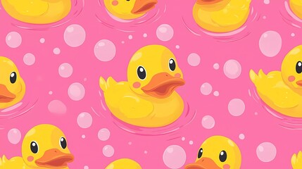 Cute cartoon duck face pattern, seamless repeating design, pink background, vector illustration