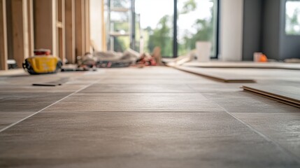 Obraz premium New Home Construction Modern Tile Flooring Installation Process
