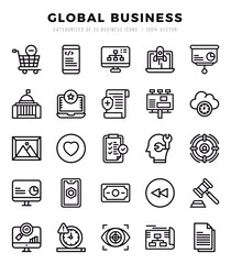 Set of simple Lineal Global Business Icons. Lineal art icons pack.