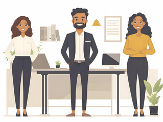 Fototapeta premium Multicultural Team Collaborating on Presentation in Bright Modern Office Vector Illustration