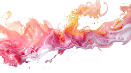 Obraz premium Pink, White, Golden liquid colour mixed isolated on a transparent background.