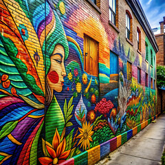 Obraz premium Colorful Mural: Transforming an Alleyway into a Vibrant Artistic Escape