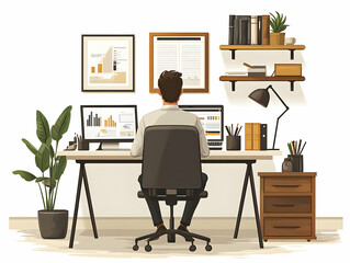 Fototapeta premium Remote Team Member Working in Stylish Home Office with Copy Space