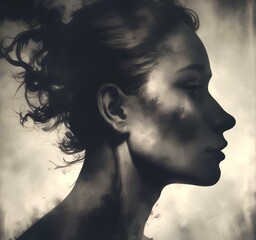 Fototapeta premium Illustration of human face in dramatic smoke.