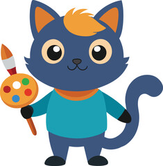 Fototapeta premium Cat Painter Holding Color Pallete And Brush 