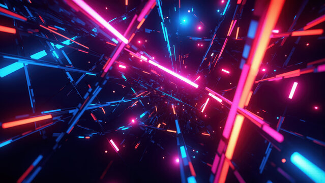 Flying through glowing neon tunnel vj loop background animation