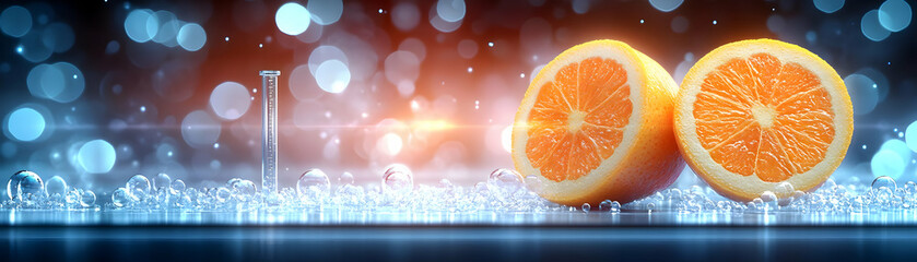Innovative Fruits Experiment with Financial Tech in High-Tech Lab - Abstract Bokeh Background