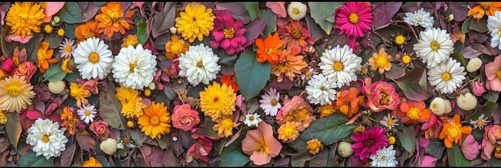 Fototapeta premium Flowers wall background Colorful chrysanthemum flower with amazing red,orange,pink,purple,green and white chrysanthemum flowers ,Wedding decoration, hand made Beautiful flower wall background