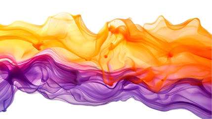 Purple, Yellow, Orange liquid colour mixed isolated on a transparent background