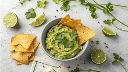 Bowl of Guacamole Surrounded by Tortilla Chips and Limes