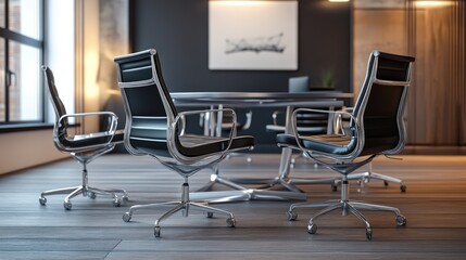 Fototapeta premium Modern Conference Room with Stylish Black Leather Chairs