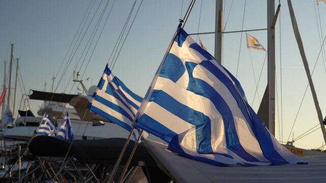 waving greek flag on a sunny day