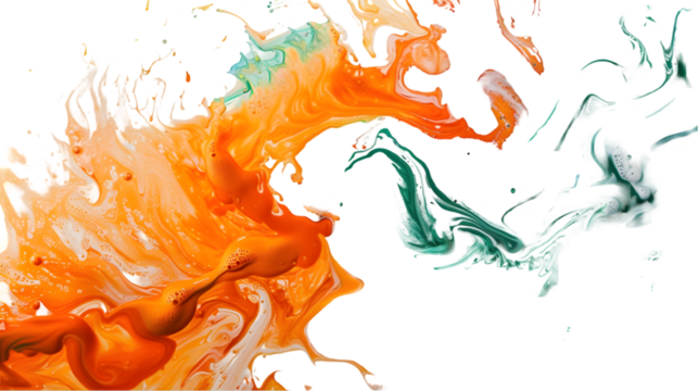 White, Orange, Green liquid colour mixed isolated on a transparent background
