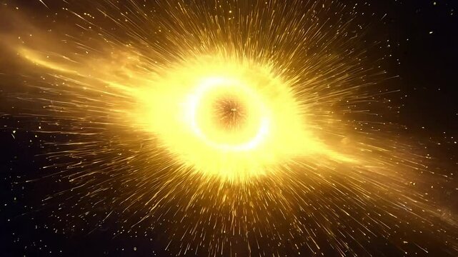 Golden explosion bursting with light and energy