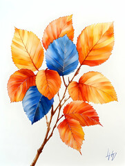 Fototapeta premium Colorful autumn leaves branch painting.