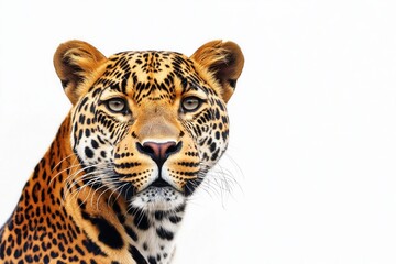 Naklejka premium Studio photo of a leopard isolated against a white background. Wildlife and conservation concept, space for copy.
