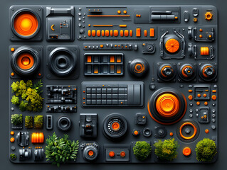 Fototapeta premium Futuristic tech panel with integrated nature elements.