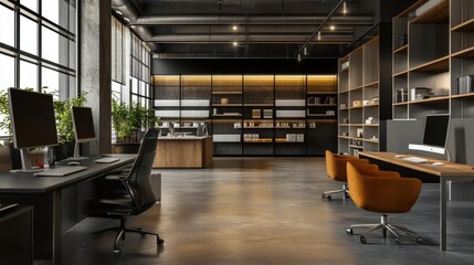 Modern Office Workspace. Fusion of Work and Nature concept