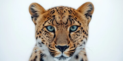 Fototapeta premium Studio photo of a leopard isolated against a white background. Wildlife and conservation concept, space for copy.