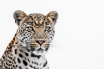 Obraz premium Studio photo of a leopard isolated against a white background. Wildlife and conservation concept, space for copy.
