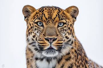 Obraz premium Studio photo of a leopard isolated against a white background. Wildlife and conservation concept, space for copy.