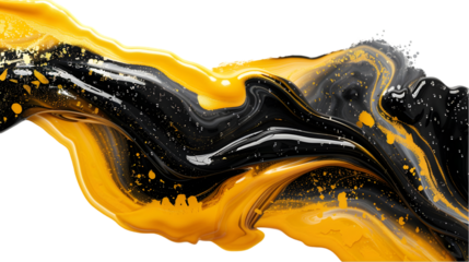 Black, Yellow, Gold liquid colour mixed isolated on a transparent background