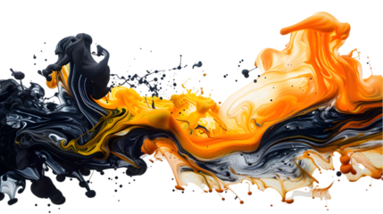 Black, Yellow, Orange liquid colour mixed isolated on a transparent background