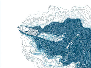 Abstract illustration of a boat navigating through intricate wave patterns.