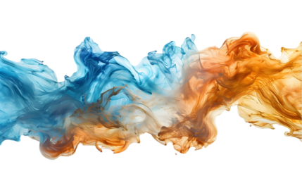 Brown, Blue, Golden liquid colour mixed isolated on a transparent background