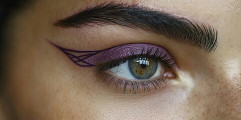 Fototapeta premium Stunning close-up of artistic eye makeup showcasing delicate purple design on eyelid in natural light setting