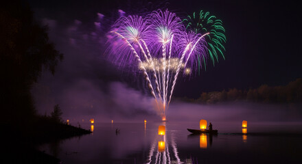 Naklejka premium New year's fireworks celebration background