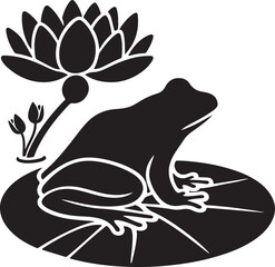silhouettes of a frog sitting on lily pad vector art illustration © Mohaiminul