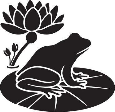 recommend clip art: silhouettes of a frog sitting on lily pad vector art illustration
