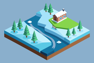 Way to the big river Daugava in a winter season vector art illustration