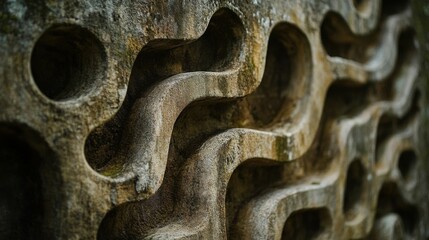 Close-up of a maze entrance, inviting exploration with intricate patterns carved into the walls.