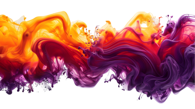 Brown, Purple, Yellow liquid colour mixed isolated on a transparent background