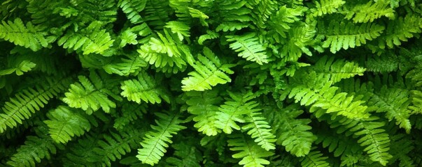 Close-up view of vibrant green fern leaves