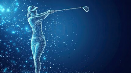 Abstract polygonal woman golfer swinging club.