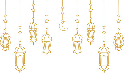 Obraz premium Islamic lantern outline decoration for Ramadan or Eid greeting vector
