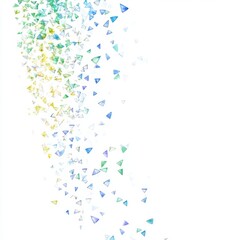 Abstract art with colorful triangles flowing down a white background.