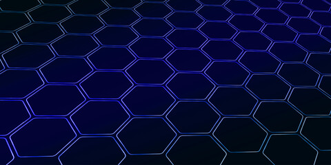 Glowing hexagonal pattern perspective digital background
