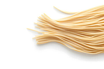 Uncooked spaghetti pasta in a simple bow, isolated on a white background