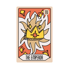 Fototapeta premium Tarot card is Senior Arcane the emperor. Vector hand-drawn deck. Vintage style with engraving. Occult and alchemical symbolism. isolated illustration of a bright oracle. mysticism, magic, psychology